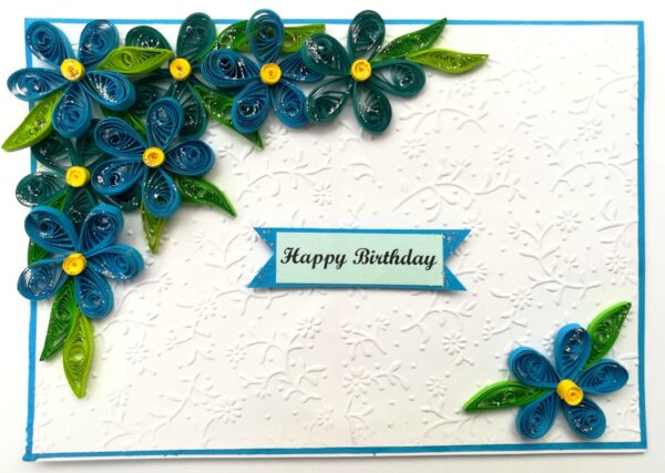 Blue Corner Quilled Birthday Greeting card image Blue Corner Quilled Birthday Greeting card image