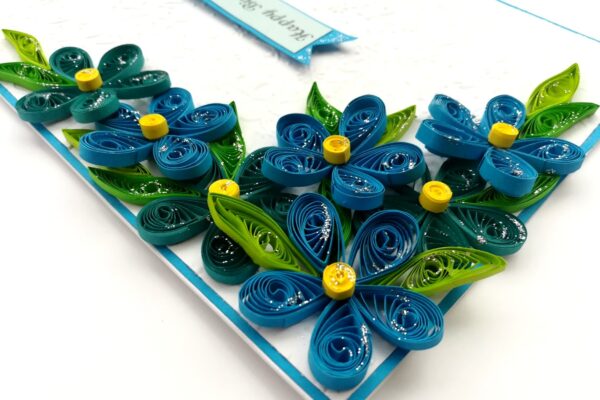 Blue Corner Quilled Birthday Greeting card image Blue Corner Quilled Birthday Greeting card image