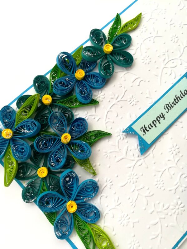 Blue Corner Quilled Birthday Greeting card image Blue Corner Quilled Birthday Greeting card image