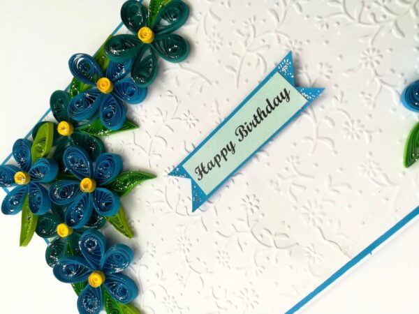 Blue Corner Quilled Birthday Greeting card image Blue Corner Quilled Birthday Greeting card image