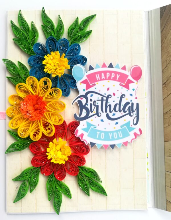Happy Birthday Quilled Flowers Mini scrapbook card image Happy Birthday Quilled Flowers Mini scrapbook card image