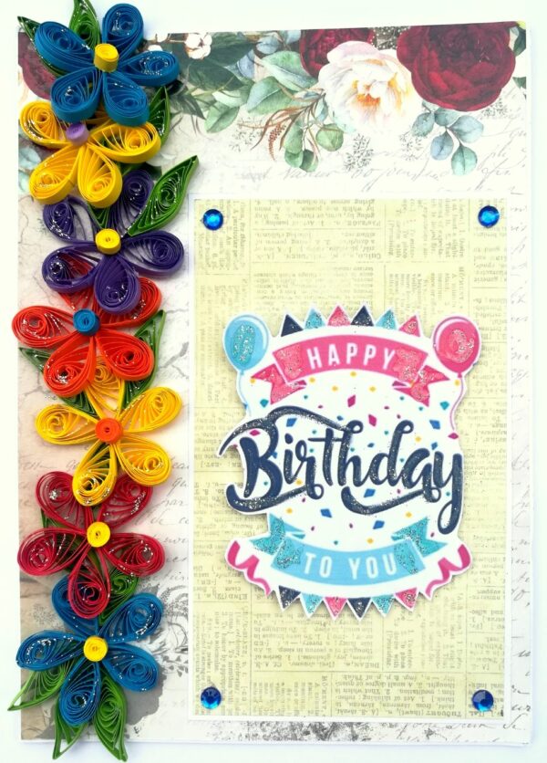 Multicolor Quilled Flowers Birthday Greeting Card image Multicolor Quilled Flowers Birthday Greeting Card image