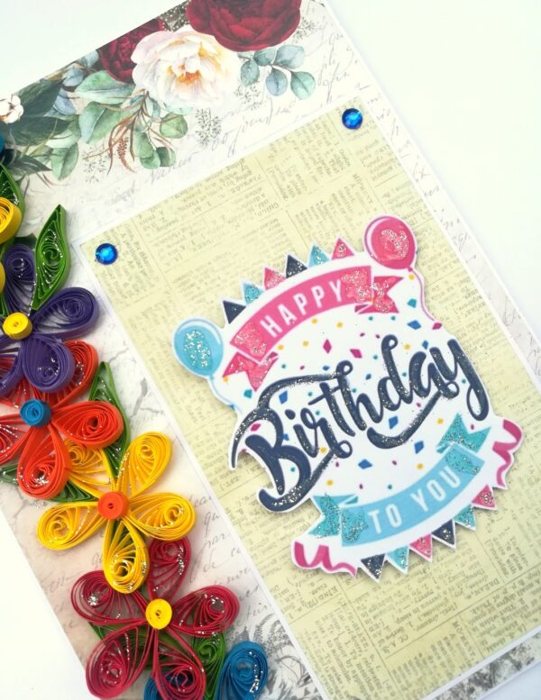 Multicolor Quilled Flowers Birthday Greeting Card image Multicolor Quilled Flowers Birthday Greeting Card image