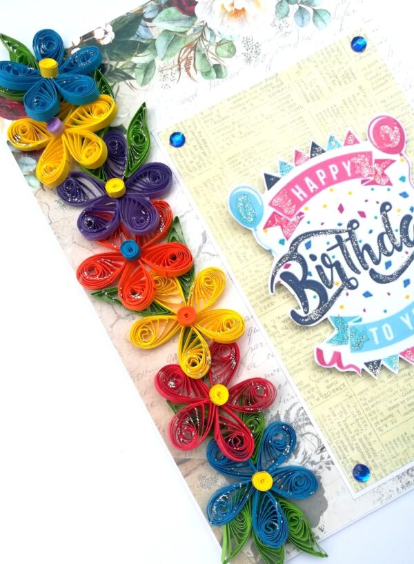 Multicolor Quilled Flowers Birthday Greeting Card image Multicolor Quilled Flowers Birthday Greeting Card image