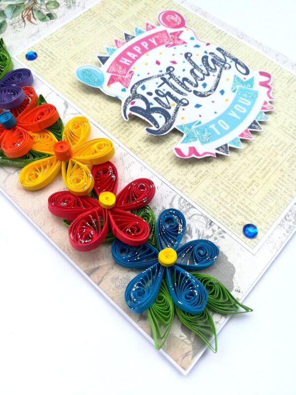 Multicolor Quilled Flowers Birthday Greeting Card image Multicolor Quilled Flowers Birthday Greeting Card image