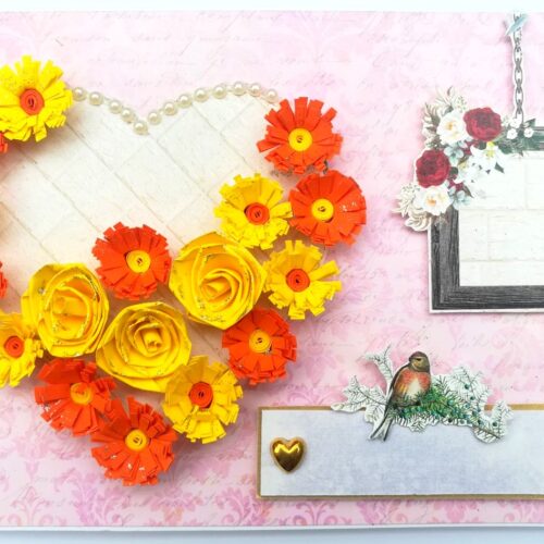 Sparkling Yellow Quilled Heart Flowers Greeting Card - HRTY1 image
