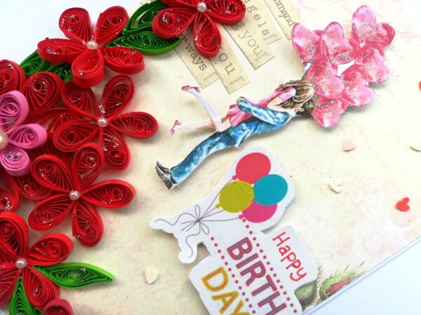 Red Quilled Flowers Birthday Greeting Card - D4 image Red Quilled Flowers Birthday Greeting Card - D4 image
