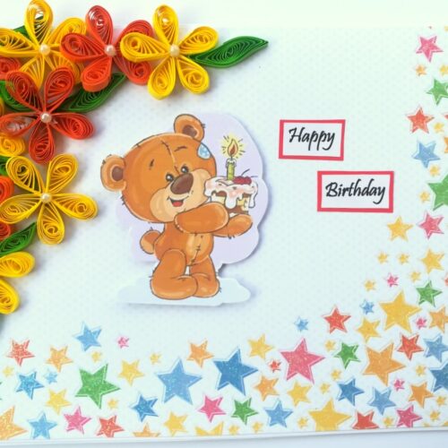 Quilled Corner Flowers Birthday Greeting card - BIR5 image Quilled Corner Flowers Birthday Greeting card - BIR5 image