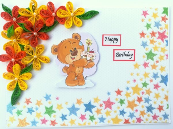Quilled Corner Flowers Birthday Greeting card - BIR5 image Quilled Corner Flowers Birthday Greeting card - BIR5 image