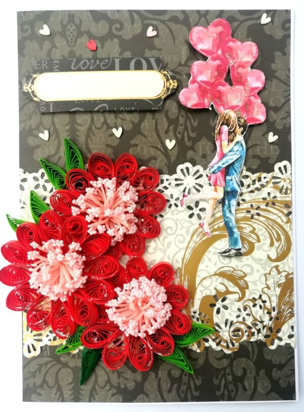 Red Themed Quilled Flowers Couple Greeting Card image Red Themed Quilled Flowers Couple Greeting Card image