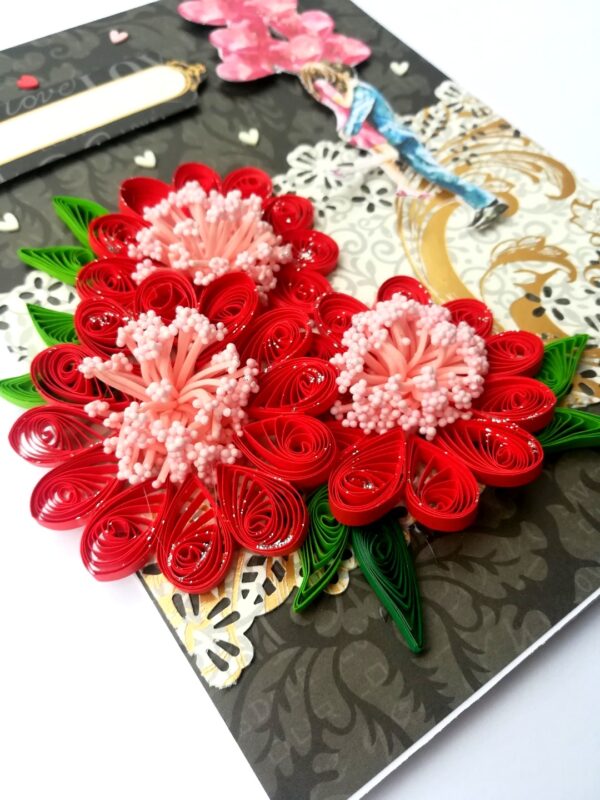Red Themed Quilled Flowers Couple Greeting Card image Red Themed Quilled Flowers Couple Greeting Card image