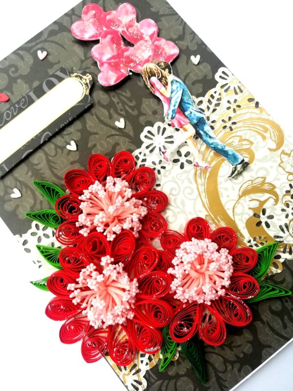 Red Themed Quilled Flowers Couple Greeting Card image Red Themed Quilled Flowers Couple Greeting Card image