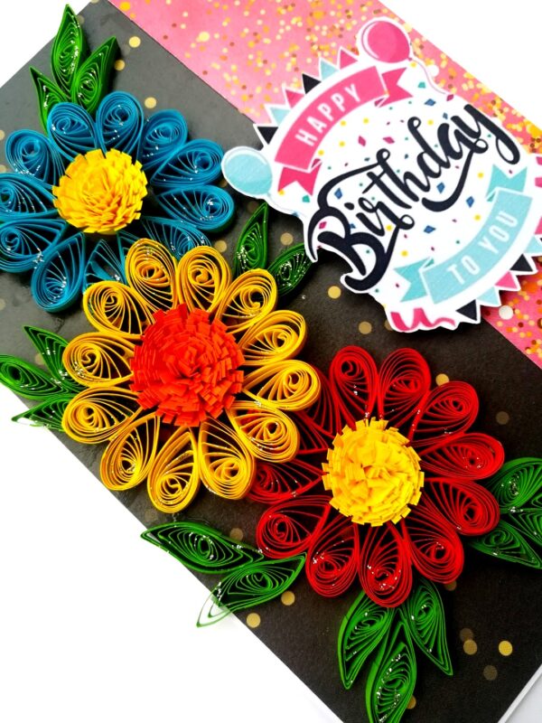 Sparkling Multicolored Quilled Flowers Birthday Card image Sparkling Multicolored Quilled Flowers Birthday Card image