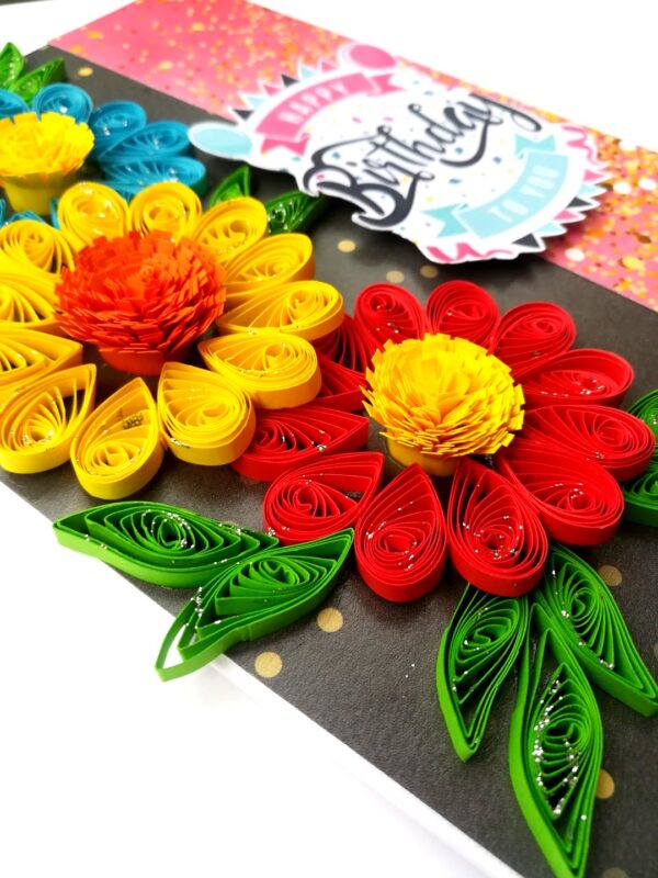 Sparkling Multicolored Quilled Flowers Birthday Card image Sparkling Multicolored Quilled Flowers Birthday Card image