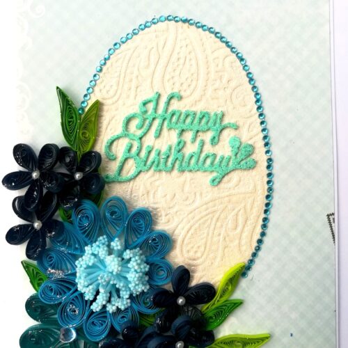 Blue Quilled Corner Flowers Birthday Greeting Card image