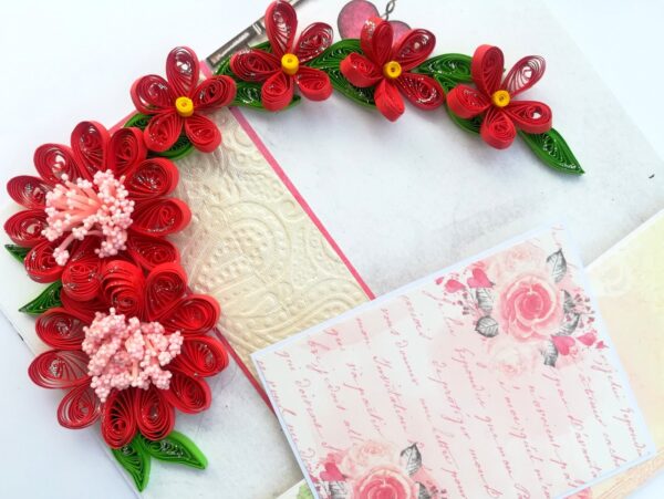 Red Quilled Mini Scrapbook Greeting Card image Red Quilled Mini Scrapbook Greeting Card image