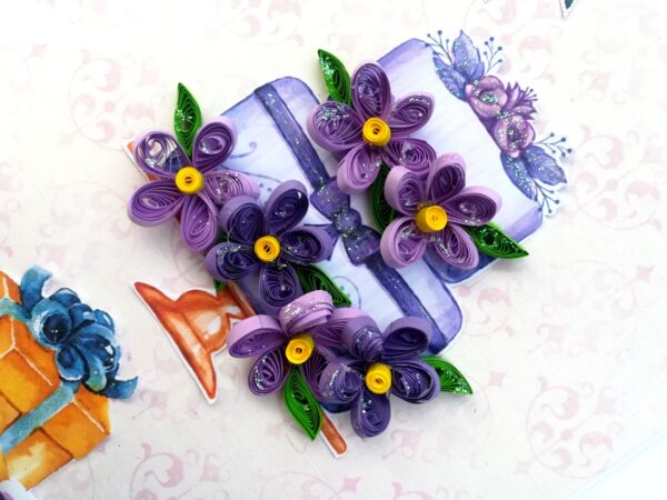 Purple Quilled Birthday Cake Greeting Card image Purple Quilled Birthday Cake Greeting Card image