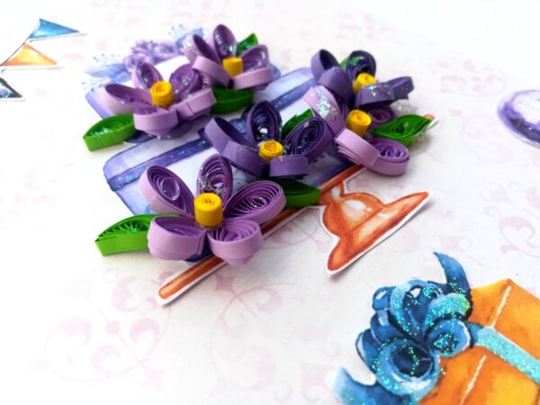 Purple Quilled Birthday Cake Greeting Card image Purple Quilled Birthday Cake Greeting Card image