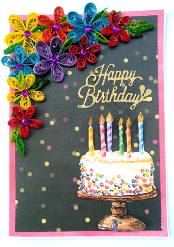 Quilled Multicolor Corner Birthday Greeting Card image Quilled Multicolor Corner Birthday Greeting Card image