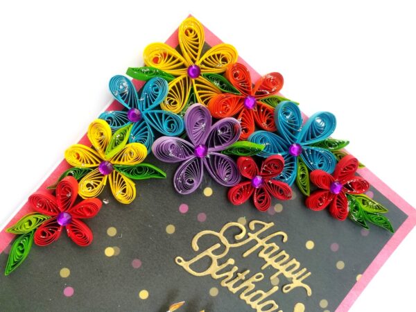 Quilled Multicolor Corner Birthday Greeting Card image Quilled Multicolor Corner Birthday Greeting Card image