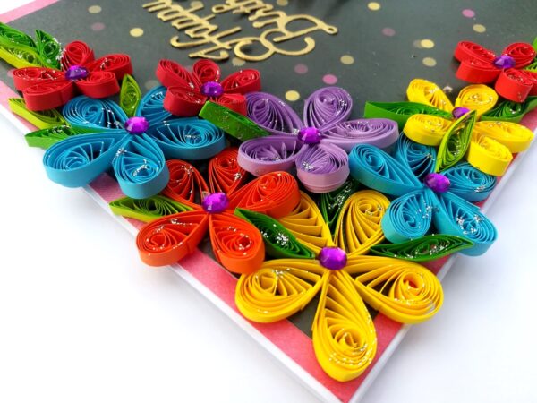 Quilled Multicolor Corner Birthday Greeting Card image Quilled Multicolor Corner Birthday Greeting Card image