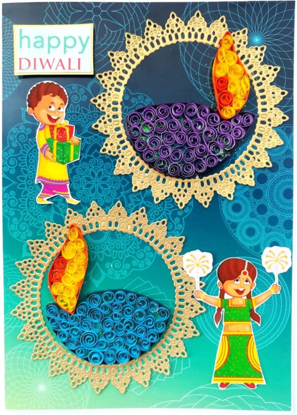 Sparkling Handmade Quilled Diwali Greeting Card D16 image Sparkling Handmade Quilled Diwali Greeting Card D16 image