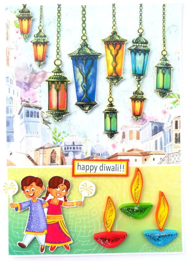 Sparkling Handmade Quilled Diwali Greeting Card D17 image Sparkling Handmade Quilled Diwali Greeting Card D17 image