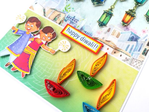 Sparkling Handmade Quilled Diwali Greeting Card D17 image Sparkling Handmade Quilled Diwali Greeting Card D17 image
