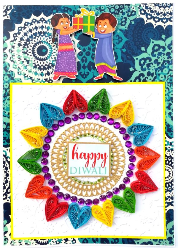 Sparkling Handmade Quilled Diwali Greeting Card D18 image Sparkling Handmade Quilled Diwali Greeting Card D18 image