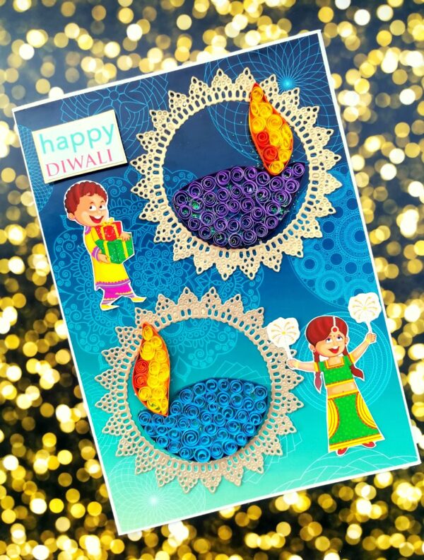 Sparkling Handmade Quilled Diwali Greeting Card D16 image Sparkling Handmade Quilled Diwali Greeting Card D16 image