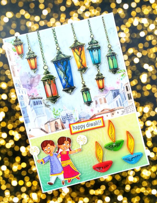 Sparkling Handmade Quilled Diwali Greeting Card D17 image Sparkling Handmade Quilled Diwali Greeting Card D17 image