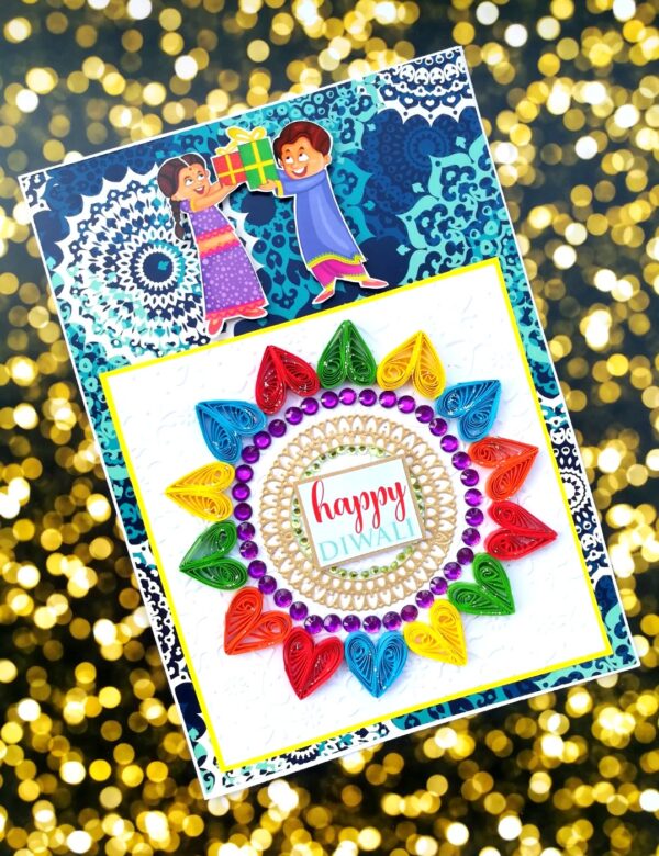 Sparkling Handmade Quilled Diwali Greeting Card D18 image Sparkling Handmade Quilled Diwali Greeting Card D18 image