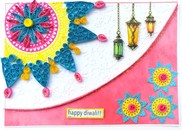 Sparkling Handmade Quilled Diwali Greeting Card D19 image Sparkling Handmade Quilled Diwali Greeting Card D19 image