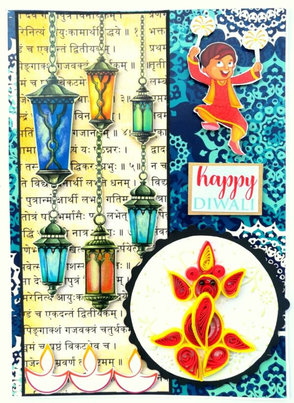 Sparkling Handmade Quilled Diwali Greeting Card D20 image Sparkling Handmade Quilled Diwali Greeting Card D20 image
