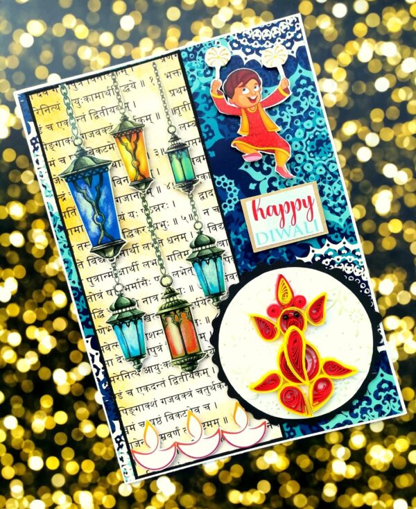 Sparkling Handmade Quilled Diwali Greeting Card D20 image Sparkling Handmade Quilled Diwali Greeting Card D20 image