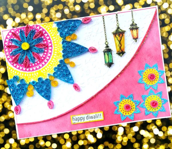 Sparkling Handmade Quilled Diwali Greeting Card D19 image Sparkling Handmade Quilled Diwali Greeting Card D19 image