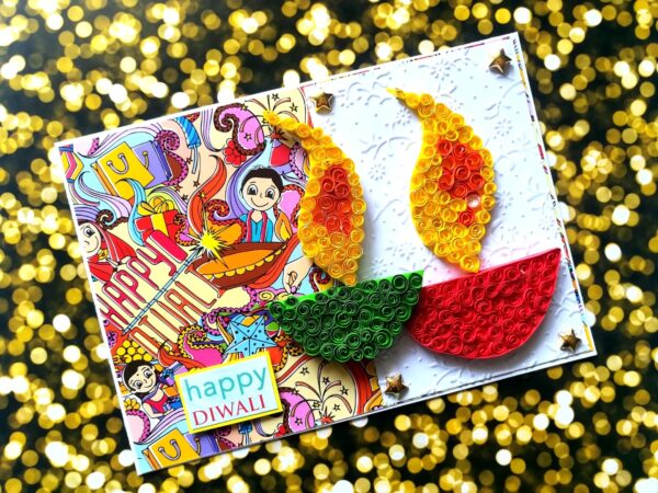 Sparkling Handmade Quilled Diwali Greeting Card D21 image Sparkling Handmade Quilled Diwali Greeting Card D21 image