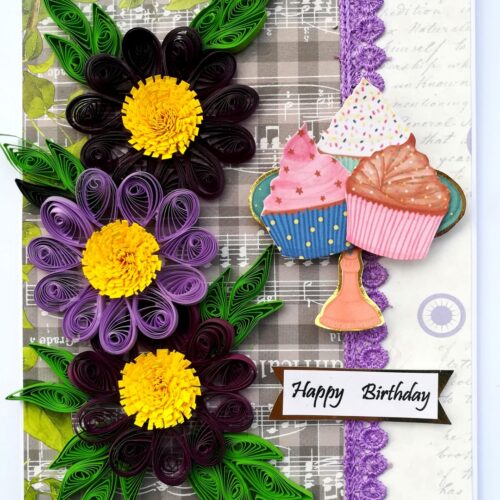 Purple Hues Quilled Flowers Birthday Card image