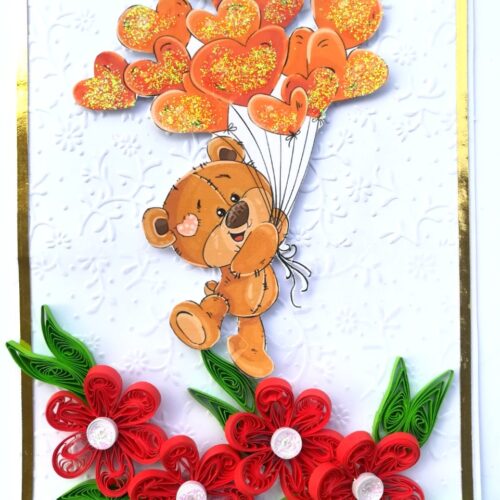 Balloon and Red Quilled Flowers Birthday Card image Balloon and Red Quilled Flowers Birthday Card image