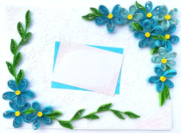 Quilled Blue Corner Flowers Greeting Card image Quilled Blue Corner Flowers Greeting Card image