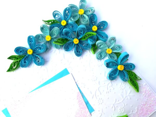 Quilled Blue Corner Flowers Greeting Card image Quilled Blue Corner Flowers Greeting Card image