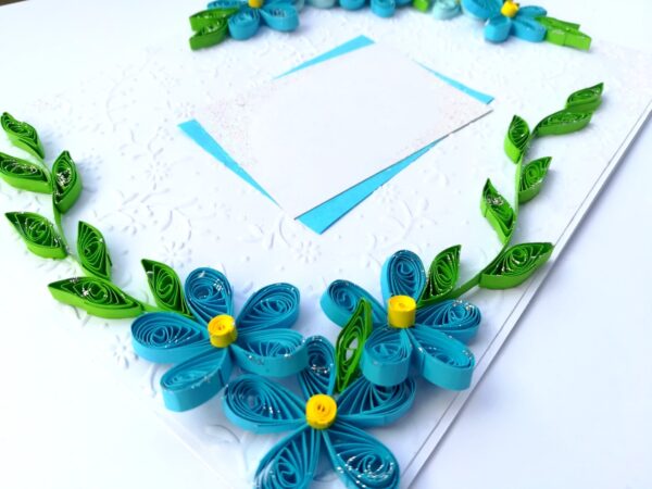 Quilled Blue Corner Flowers Greeting Card image Quilled Blue Corner Flowers Greeting Card image