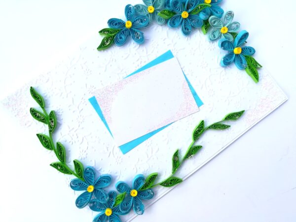 Quilled Blue Corner Flowers Greeting Card image Quilled Blue Corner Flowers Greeting Card image