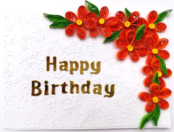 Quilled Orange Flowers Corner Birthday Card image Quilled Orange Flowers Corner Birthday Card image