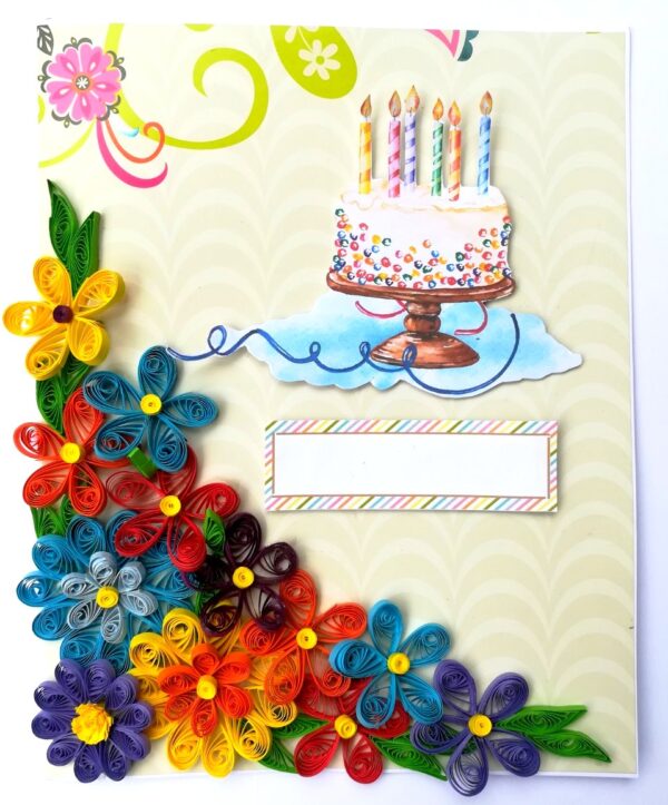 Multicolored Quilled Flowers Birthday Card image Multicolored Quilled Flowers Birthday Card image