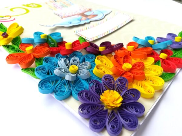 Multicolored Quilled Flowers Birthday Card image Multicolored Quilled Flowers Birthday Card image
