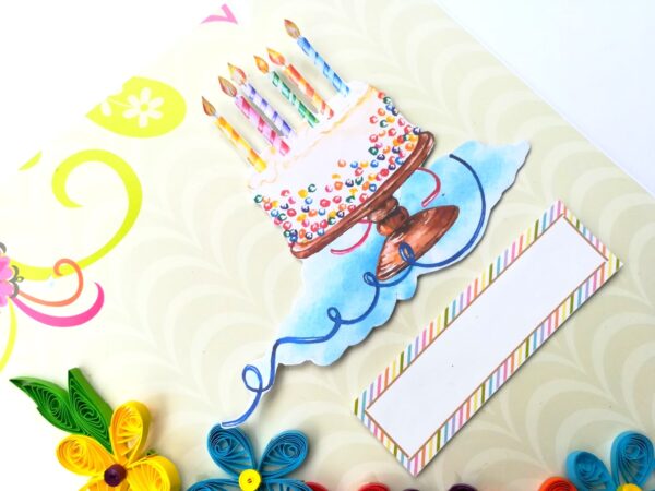 Multicolored Quilled Flowers Birthday Card image Multicolored Quilled Flowers Birthday Card image