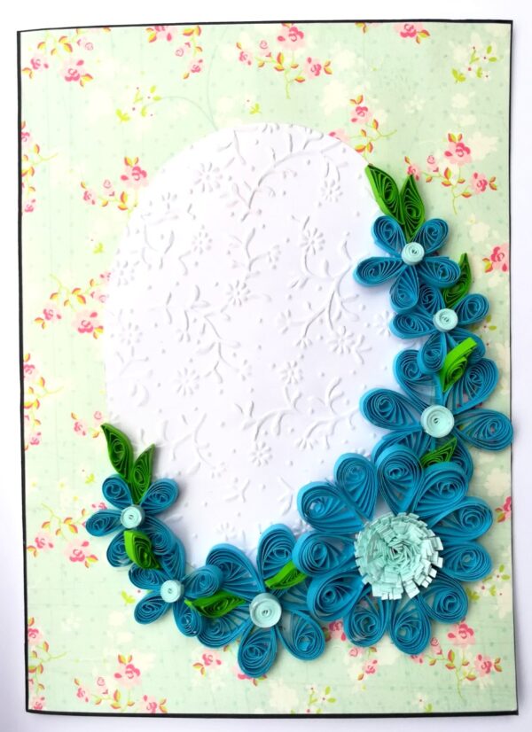 Quilled Blue Flowers Corner Greeting Card image Quilled Blue Flowers Corner Greeting Card image