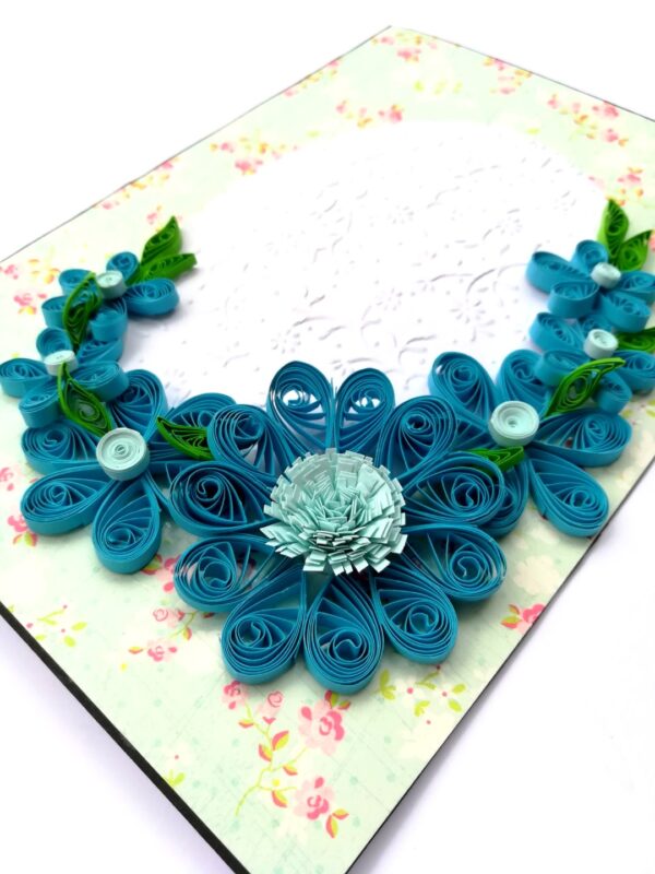 Quilled Blue Flowers Corner Greeting Card image Quilled Blue Flowers Corner Greeting Card image