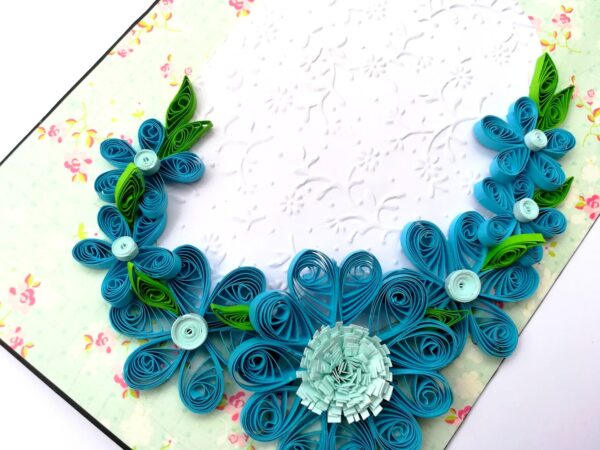 Quilled Blue Flowers Corner Greeting Card image Quilled Blue Flowers Corner Greeting Card image